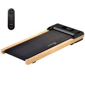 2.5HP Walking Pad, Wood Under Desk Treadmill with Remote Control, Transport Wheels and LED Display for Home Gym Office